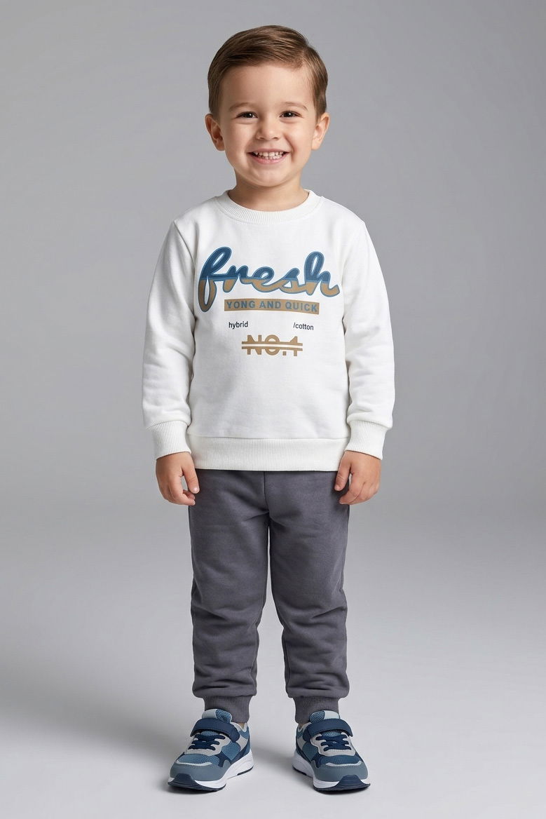 Erkek Çocuk Füme Baskılı Şardonlu İkili Takımı - 28352-FUME - 1