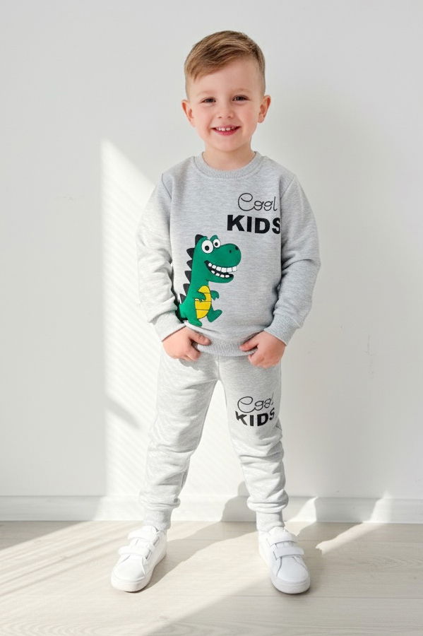 Erkek Çocuk Gri Baskılı İki İplik İkili Takım - 27967-GRI