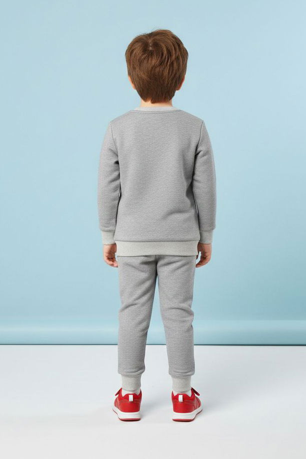 Erkek Çocuk Gri Baskılı İki İplik Pijama Takımı - 28199-GRI - 2