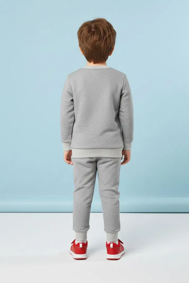 Erkek Çocuk Gri Baskılı İki İplik Pijama Takımı - 28199-GRI - TOFİSA