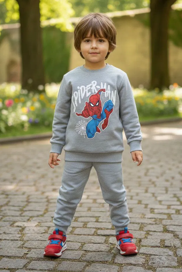 Erkek Çocuk Gri Baskılı İki İplik Pijama Takımı - 28200-GRI - 1