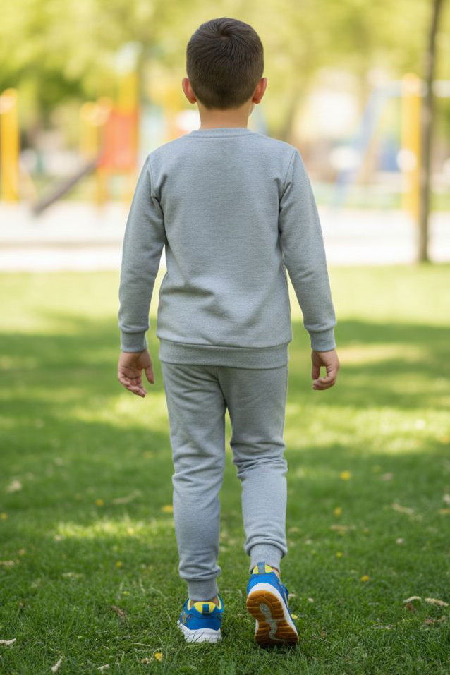 Erkek Çocuk Gri Baskılı İki İplik Pijama Takımı - 28232-GRI - 2