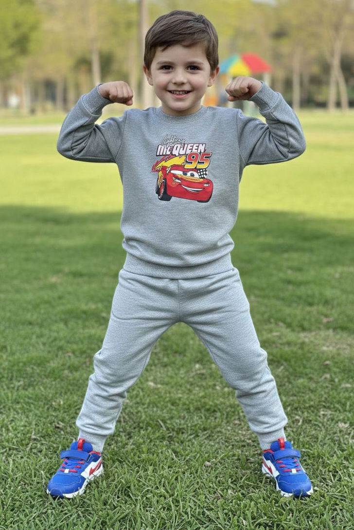 Erkek Çocuk Gri Baskılı İki İplik Pijama Takımı - 28272-GRI - 1