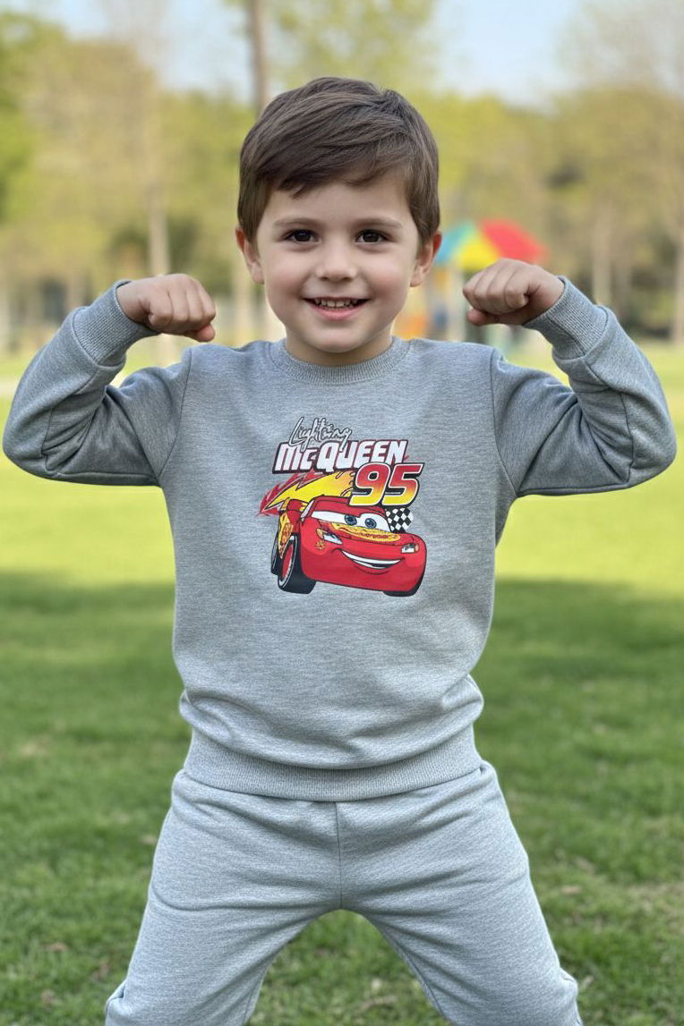 Erkek Çocuk Gri Baskılı İki İplik Pijama Takımı - 28272-GRI - 2