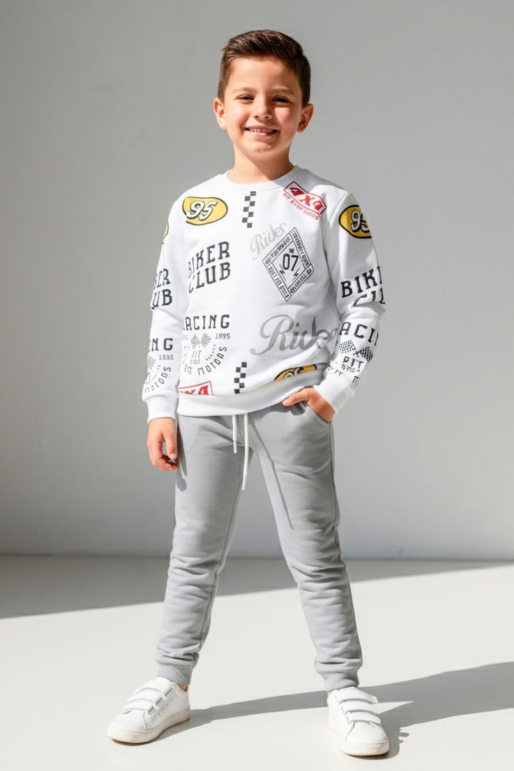 Erkek Çocuk Gri Baskılı İkili Takım - 27959-GRI - 1