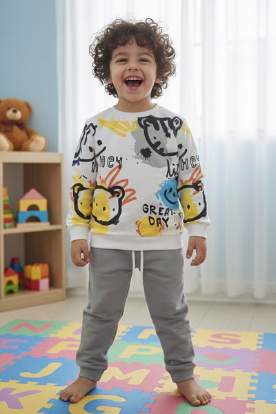 Erkek Çocuk Gri Baskılı İkili Takım - 27960-GRI 