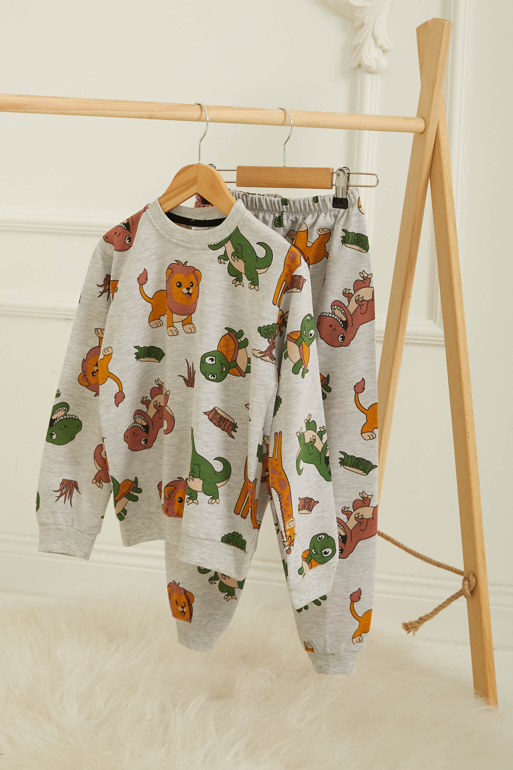 Erkek Çocuk Gri Baskılı Pijama Takımı - 26803 - 4