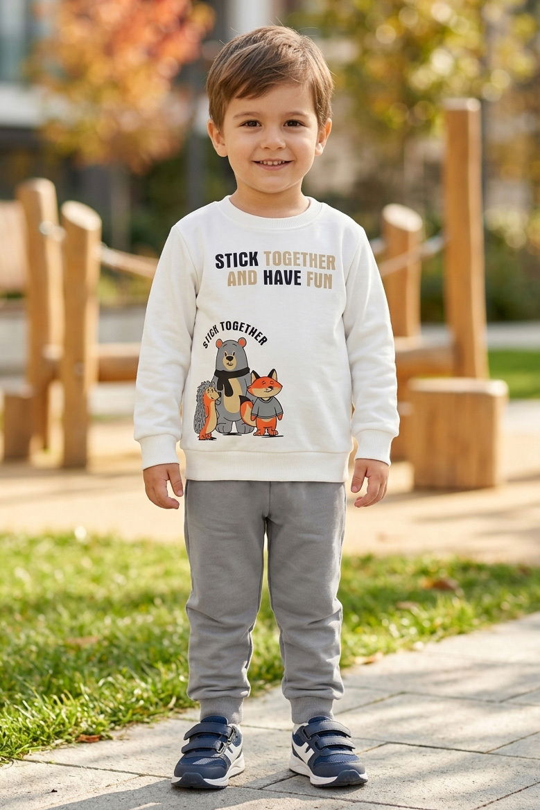 Erkek Çocuk Gri Baskılı Şardonlu İkili Takımı - 28351-GRI - 1