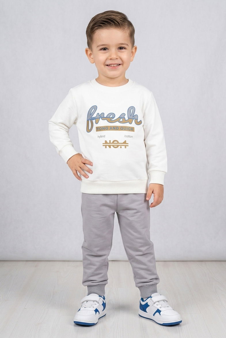 Erkek Çocuk Gri Baskılı Şardonlu İkili Takımı - 28352-GRI - 1