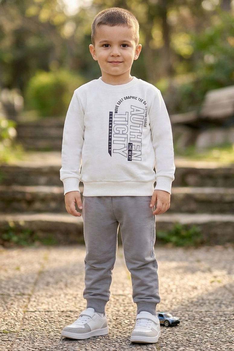 Erkek Çocuk Gri Baskılı Şardonlu İkili Takımı - 28353-GRI - 2