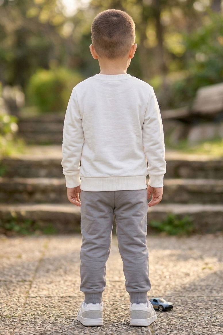 Erkek Çocuk Gri Baskılı Şardonlu İkili Takımı - 28353-GRI - 3