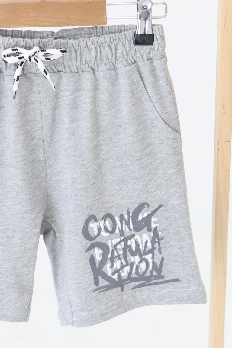 Erkek Çocuk Gri Baskılı Şort - 27330 - TOFİSA