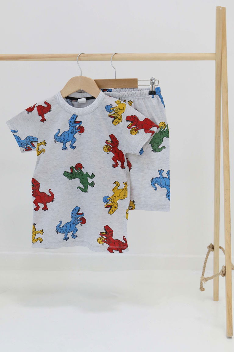 Erkek Çocuk Gri Baskılı Şortlu Takım - 27327 - TOFİSA