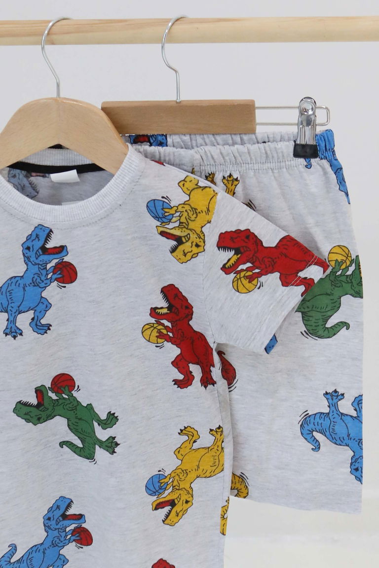 Erkek Çocuk Gri Baskılı Şortlu Takım - 27327 - TOFİSA