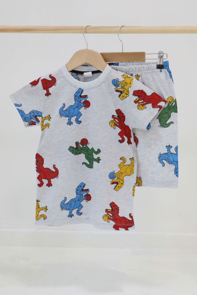 Erkek Çocuk Gri Baskılı Şortlu Takım - 27327 - TOFİSA