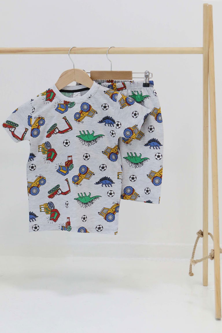 Erkek Çocuk Gri Baskılı Şortlu Takım - 27328 - TOFİSA