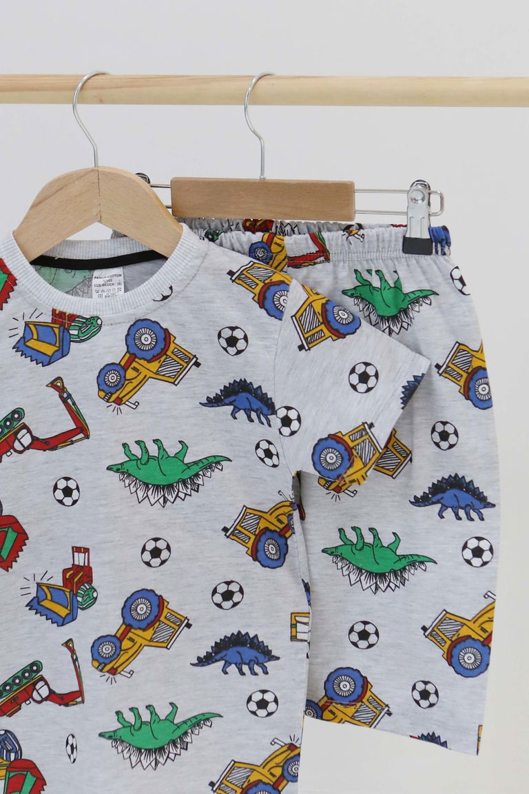 Erkek Çocuk Gri Baskılı Şortlu Takım - 27328 - TOFİSA
