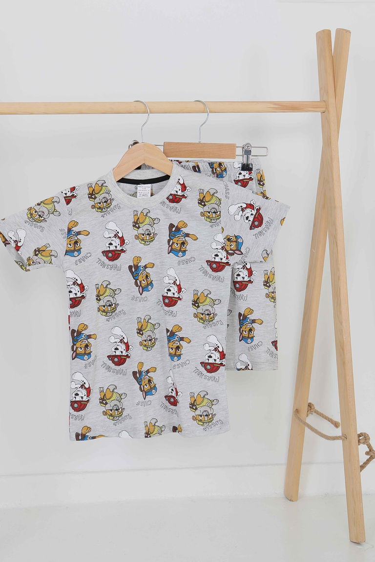 Erkek Çocuk Gri Baskılı Şortlu Takım - 27498 - TOFİSA