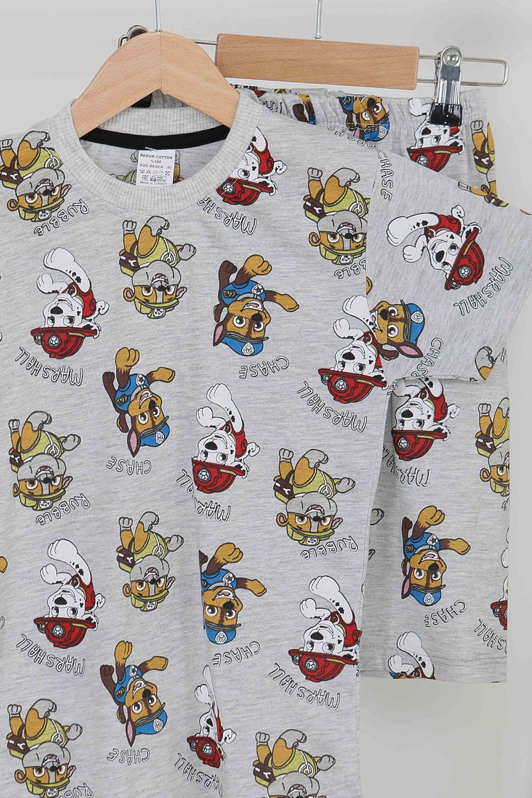 Erkek Çocuk Gri Baskılı Şortlu Takım - 27498 - TOFİSA