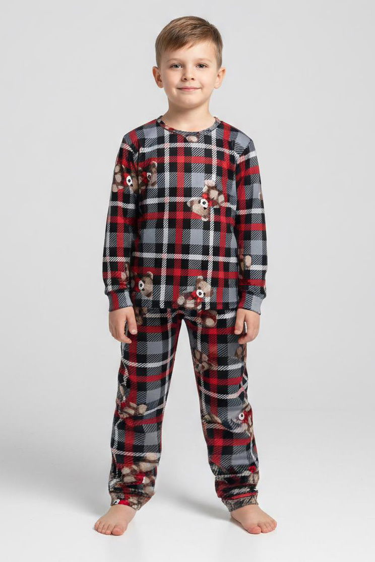 Erkek Çocuk Gri Baskılı Süet Pijama Takımı - 28230-GRI - 1