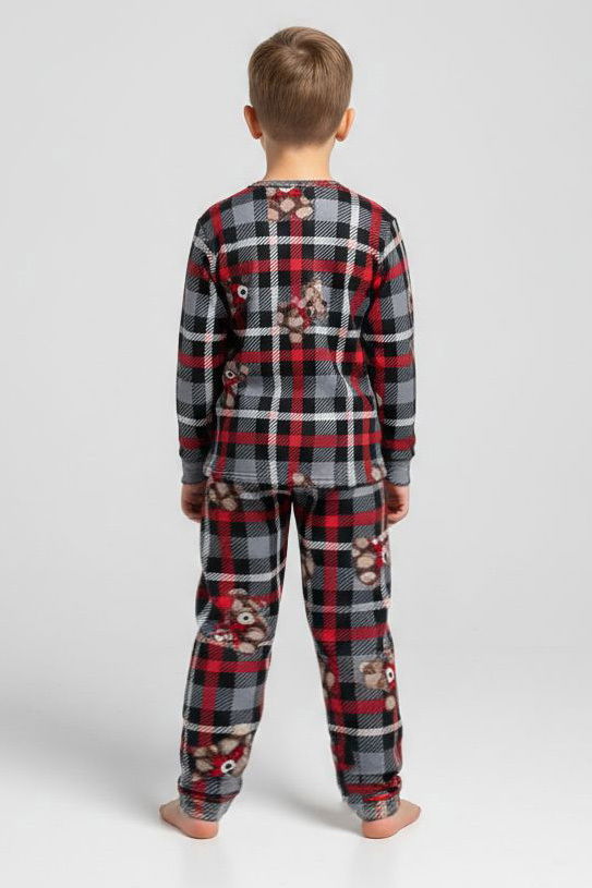 Erkek Çocuk Gri Baskılı Süet Pijama Takımı - 28230-GRI - 2