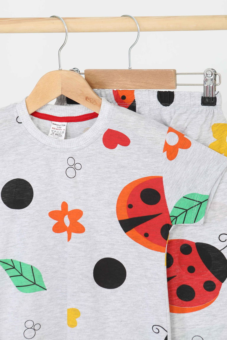 Erkek Çocuk Gri Desenli Şortlu Takım - 27166 - TOFİSA