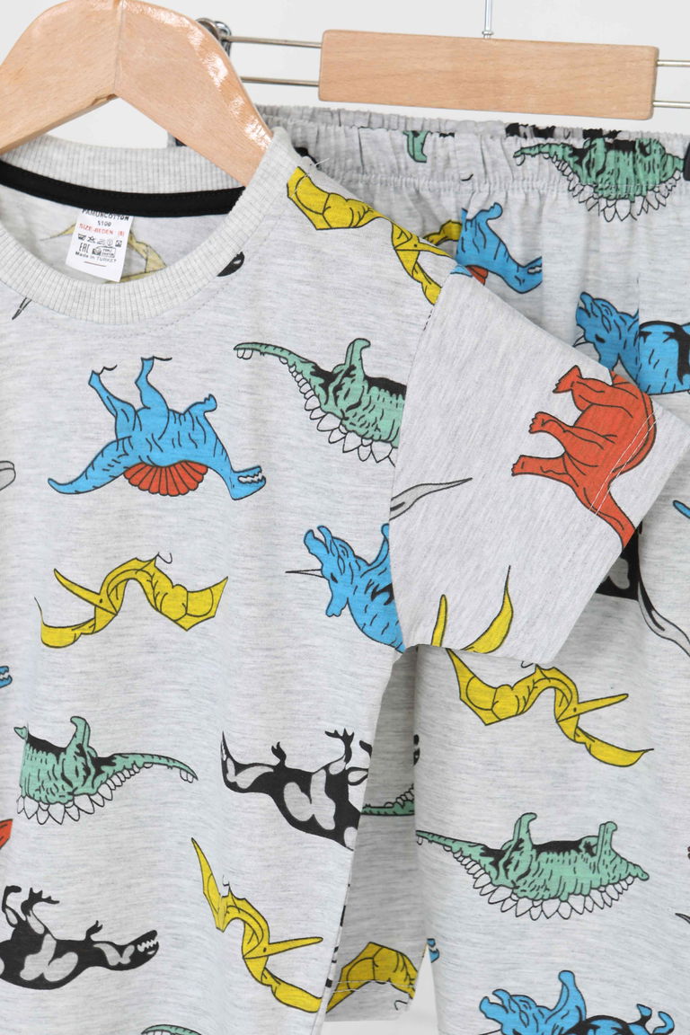 Erkek Çocuk Gri Desenli Şortlu Takım - 27167 - TOFİSA