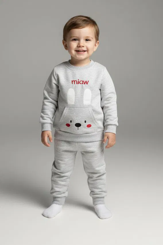 Erkek Çocuk Gri Kanguru Cepli Takım - 28191-GRI - TOFİSA