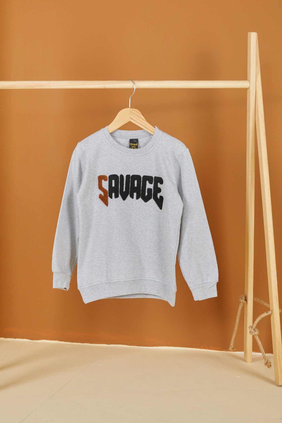 Erkek Çocuk Gri Nakışlı Sweatshirt - 26554 - 1