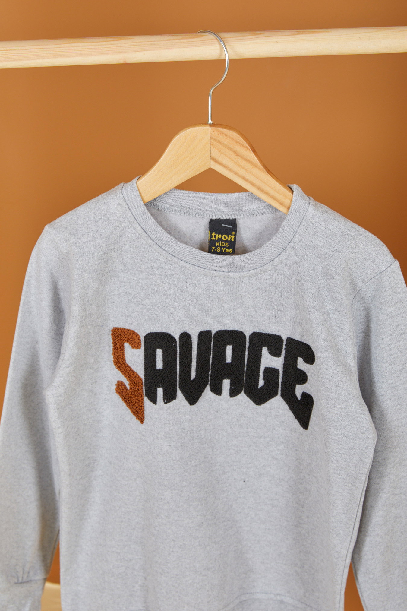 Erkek Çocuk Gri Nakışlı Sweatshirt - 26554 - 2