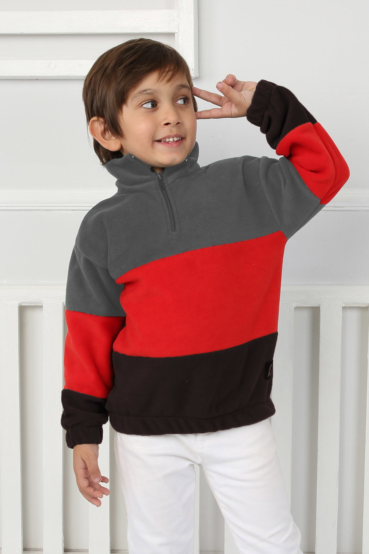 Erkek Çocuk Gri Renkli Çocuk Polar Sweat - 26724 - 2