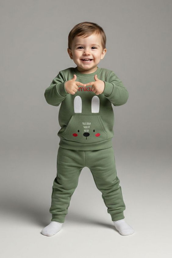 Erkek Çocuk Haki Kanguru Cepli Takım - 28191-HAKI - 1