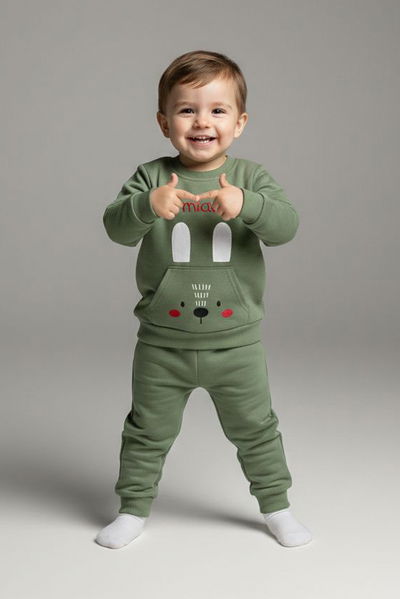 Erkek Çocuk Haki Kanguru Cepli Takım - 28191-HAKI 