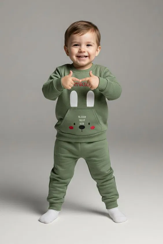 Erkek Çocuk Haki Kanguru Cepli Takım - 28191-HAKI - TOFİSA
