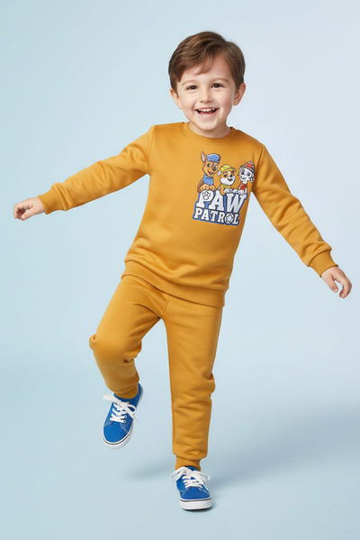 Erkek Çocuk Hardal Baskılı İki İplik Pijama Takımı - 28193-HARDAL 