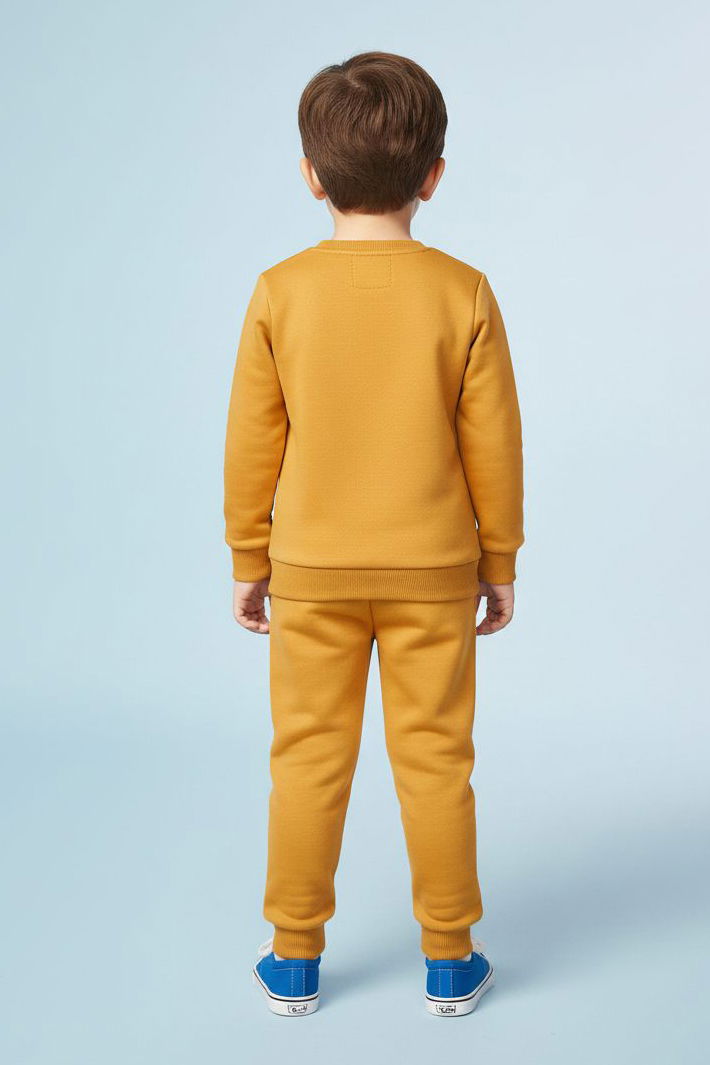 Erkek Çocuk Hardal Baskılı İki İplik Pijama Takımı - 28193-HARDAL - 2