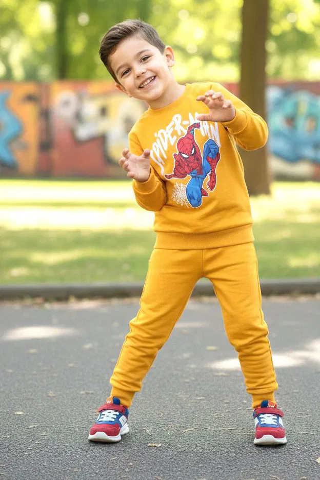 Erkek Çocuk Hardal Baskılı İki İplik Pijama Takımı - 28200-HARDAL - TOFİSA