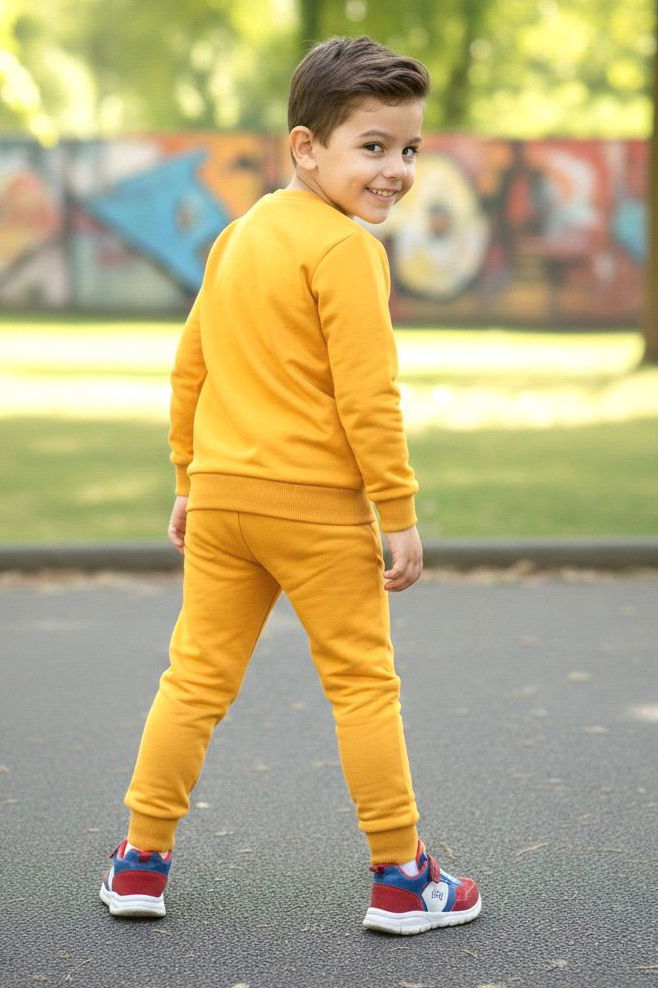 Erkek Çocuk Hardal Baskılı İki İplik Pijama Takımı - 28200-HARDAL - 2