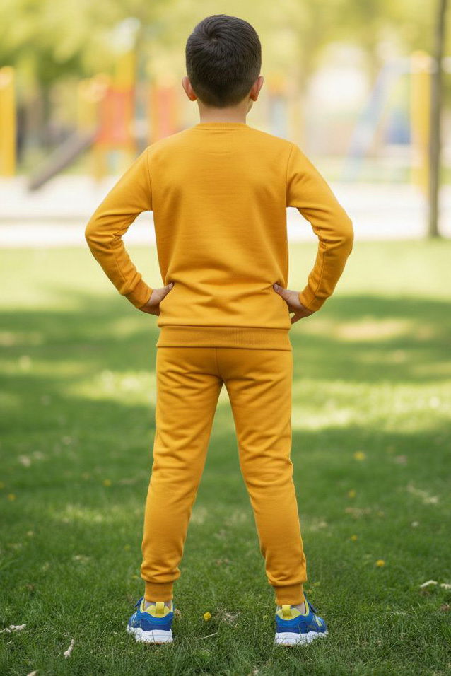 Erkek Çocuk Hardal Baskılı İki İplik Pijama Takımı - 28232-HARDAL - 2