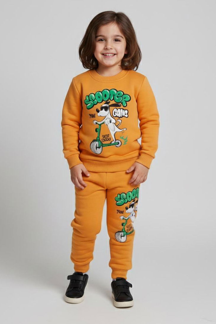 Erkek Çocuk Hardal Baskılı Şardonlu Pijama Takımı - 28100-HARDAL - TOFİSA