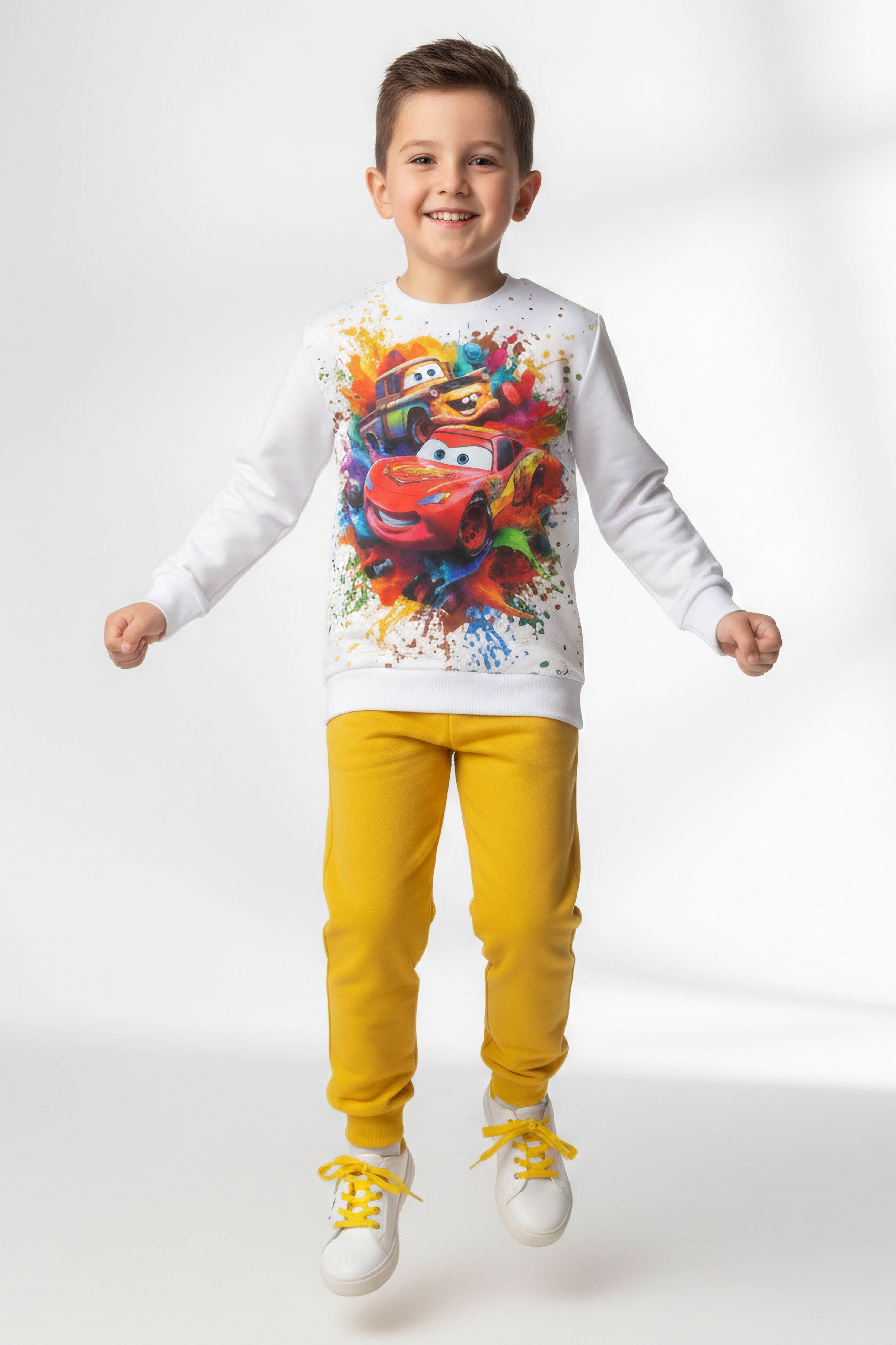 Erkek Çocuk Hardal Baskılı Şardonlu Pijama Takımı - 28241-HARDAL - 1