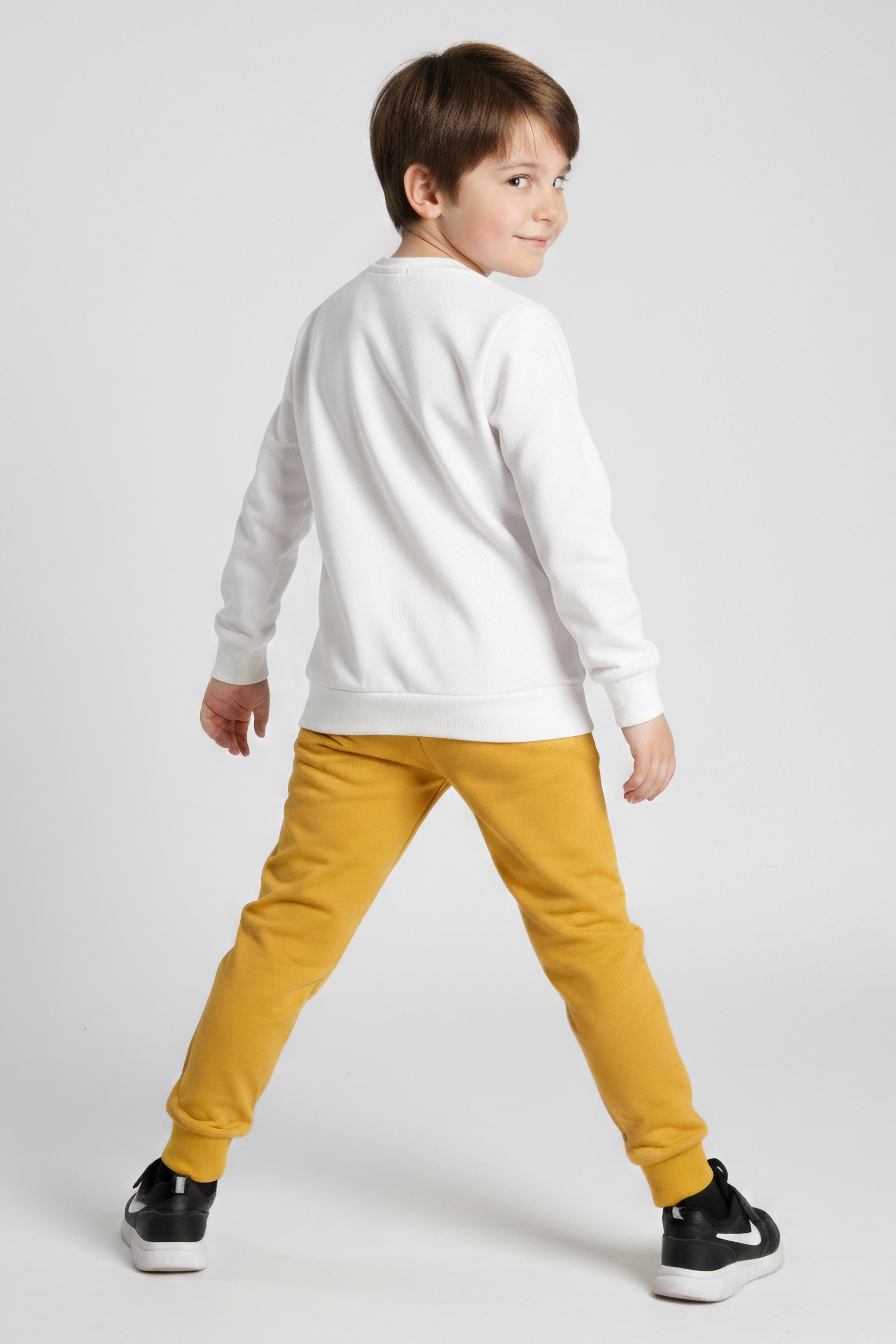 Erkek Çocuk Hardal Baskılı Şardonlu Pijama Takımı - 28243-HARDAL - 2