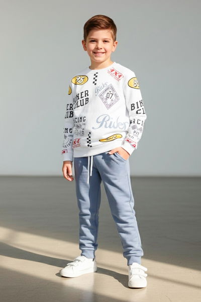 Erkek Çocuk Indigo Baskılı İkili Takım - 27959-INDIGO 