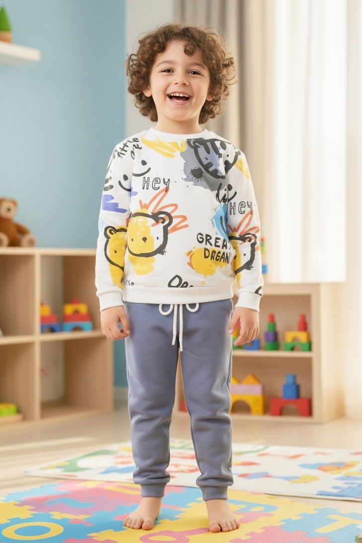 Erkek Çocuk Indigo Baskılı İkili Takım - 27960-INDIGO - TOFİSA