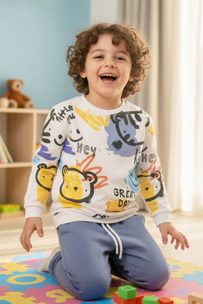 Erkek Çocuk Indigo Baskılı İkili Takım - 27960-INDIGO - 2