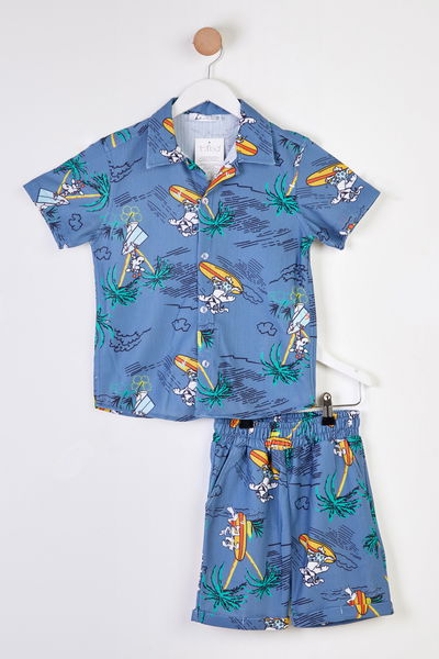 Erkek Çocuk Indigo Desenli Şortlu Takım - 25780 