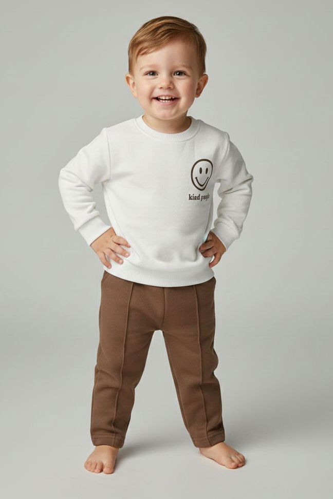 Erkek Çocuk Kahve Baskılı Şardonlu Pijama Takımı - 28131-KAHVE - 2