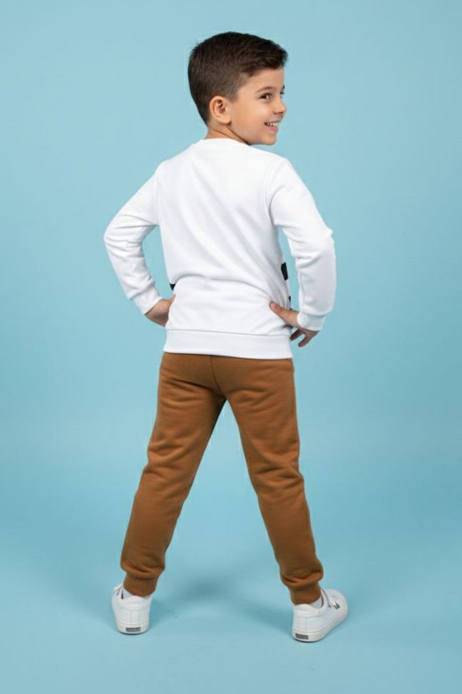 Erkek Çocuk Kahve Baskılı Şardonlu Pijama Takımı - 28242-KAHVE - 2