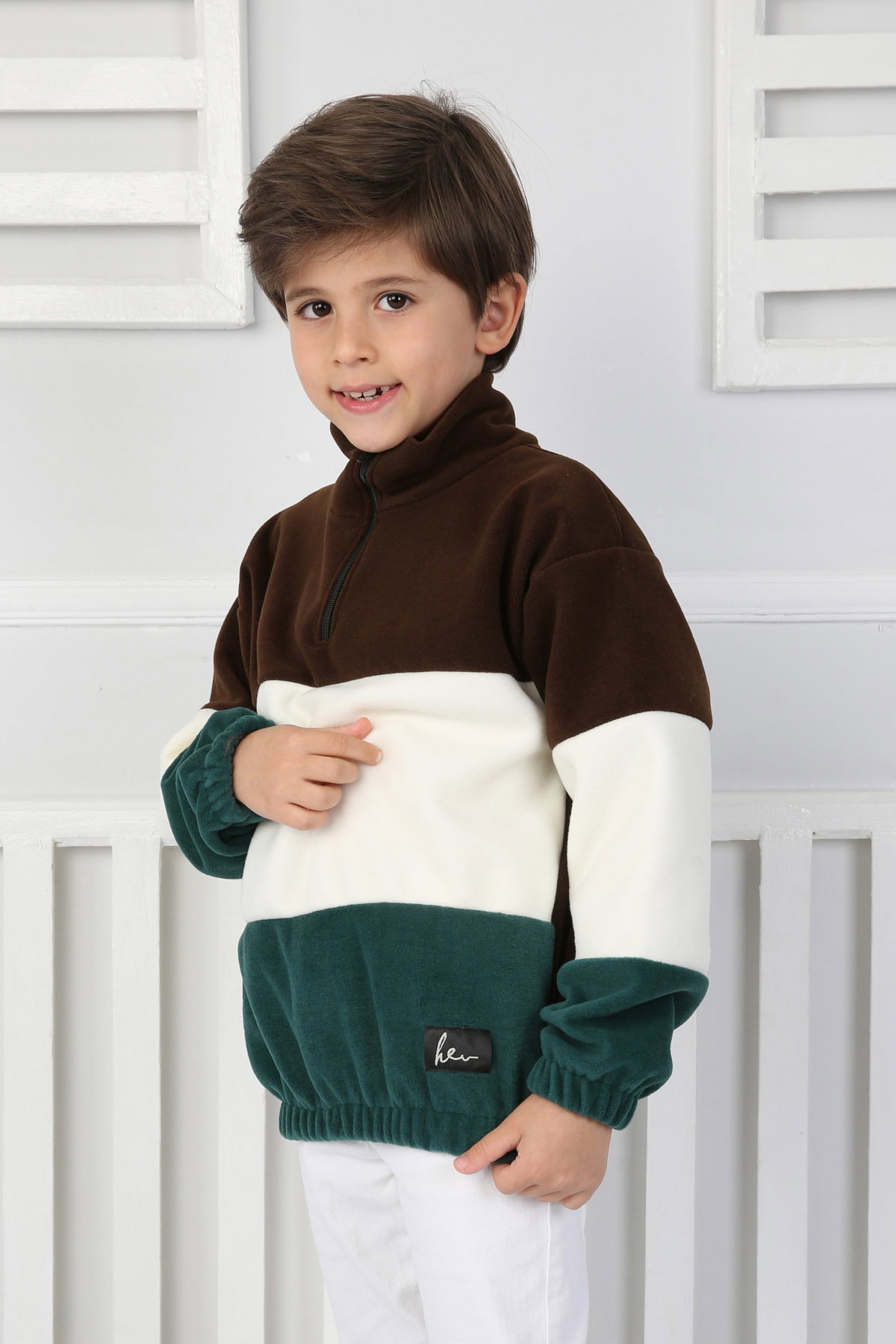 Erkek Çocuk Kahve Renkli Çocuk Polar Sweat - 26724 - 3