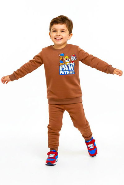 Erkek Çocuk Kiremit Baskılı İki İplik Pijama Takımı - 28193-KIREMIT 